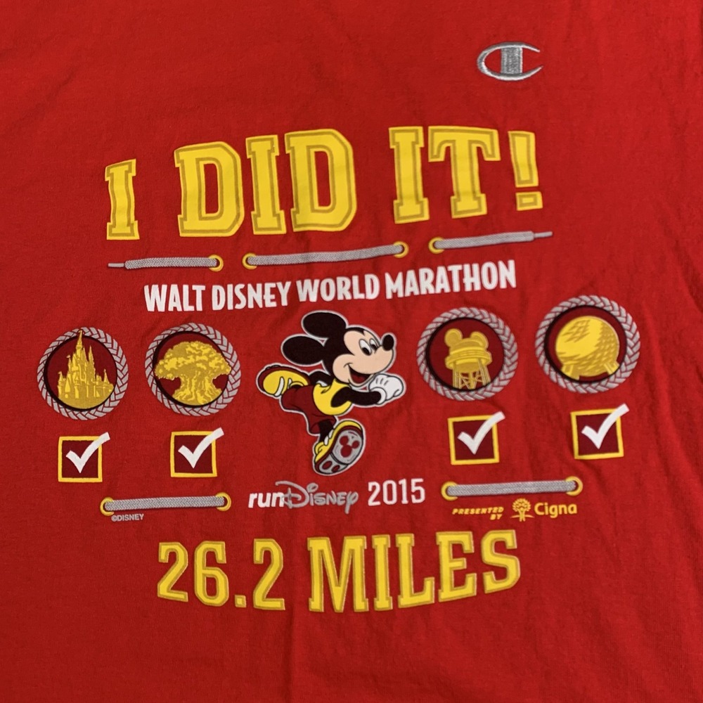 Disney Walt Disney World Marathon Shirt Mens Small Red runDisney 2015 Champion - Picture 2 of 11